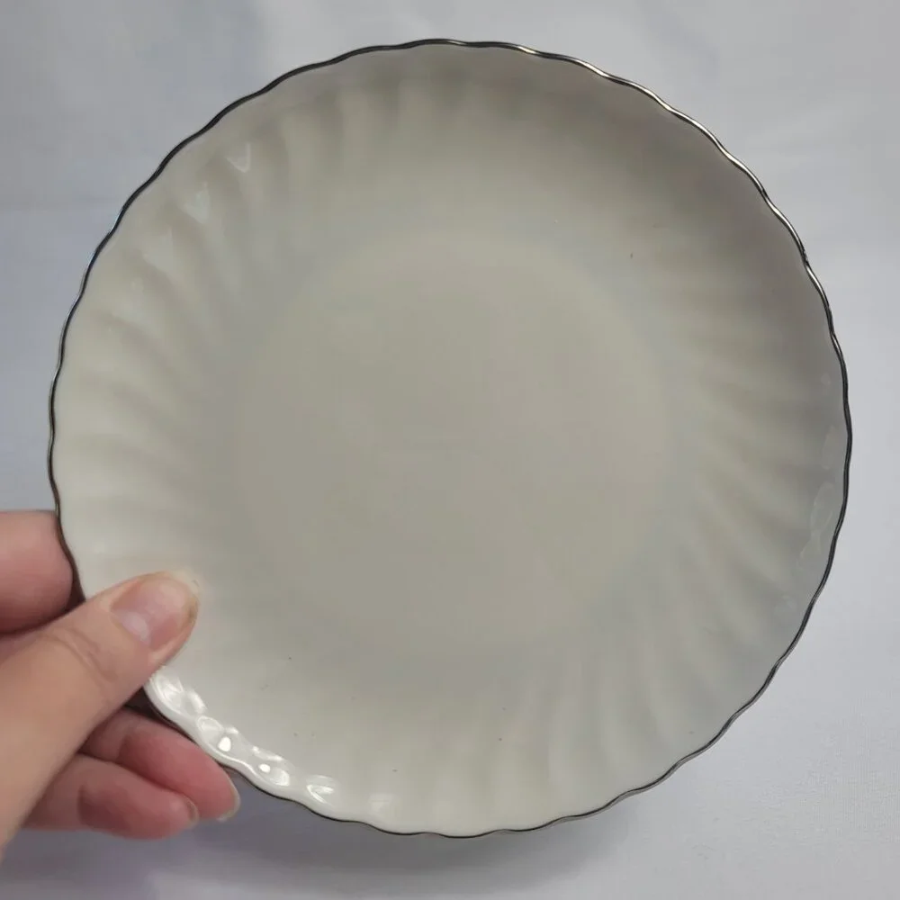 FOUR Syracuse China Wedding Ring Salad Plates White with Platinum Trim